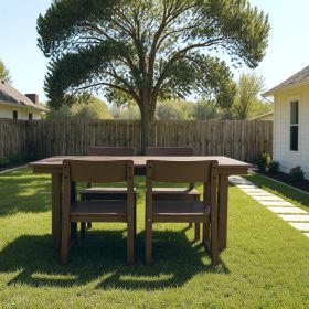 5-Piece Brown HDPE Outdoor Dining Set - Weather-Resistant Patio Table With Umbrella Hole & 4 Chairs For Backyard Poolside (Option: Brown)