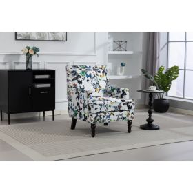 Upholstered Accent Chair, Vintage Armchair With Butterfly  Linen Fabric And Nailhead Trim For Living Room (Option: White)