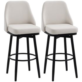 Upholstered Bar Stools Set of 2, Modern 360° Swivel Kitchen Chairs with Steel Legs and Footrest, 29.5 Inch Seat Height (Option: Cream White-640x570x440 mm)