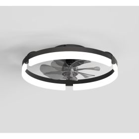 Low-profile Ceiling Fan With Lighting And Remote Control Features, Compatible With Bluetooth Application Control, And Adjustable LED Lights (Option: Black 19in)