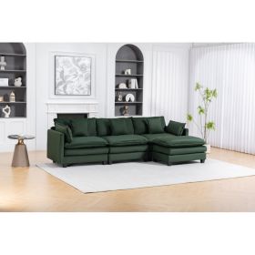 Modern 3seats With Ottoman 113.77 Sectional Sofa With Waist Pillows,3 Seat Upholstered Symmetrical Sofa Furniture,Sleeper Sofa Couch With Chaise (Option: Antique Green)