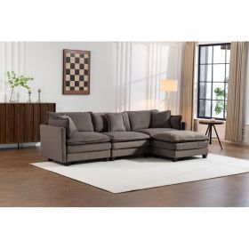 Modern 3seats With Ottoman 113.77 Sectional Sofa With Waist Pillows,3 Seat Upholstered Symmetrical Sofa Furniture,Sleeper Sofa Couch With Chaise (Option: Antique Grey)
