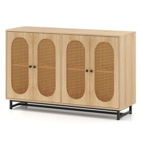 Natural PE Rattan Large Buffet Sideboard (50"), 4-Door Design With Removable Adjustable Shelves (Option: defaulttitle)