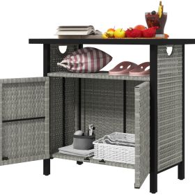Outdoor Pool Towel Storage Cabinet Organizer, Outdoor Bar Table With Shelf And Cabinet, Pool Towel Holder Pool Valet With Weather-Resistant PE Ra (Option: Gray)