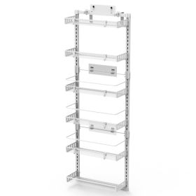 Black-White Options -- 1Pc Over The Door Pantry Organizer 6-Tier Pantry Door Organizer Carbon Steel 110LBS Loading Easy Install Behind Door Stora (Option: White)