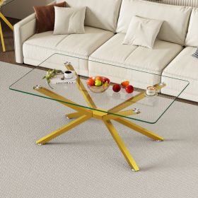 39.37  Rectangular Clear Tempered Glass Coffee Table,Stylish Design With Gold Metal Legs, Coffee Table For Living Room (Option: Transparent)