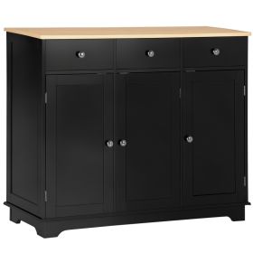 Kitchen Storage Cabinet, Sideboard Floor Cupboard with Solid Wood Top, Adjustable Shelf, and 3 Drawers, Black (Option: Black-480x190x1147 mm)