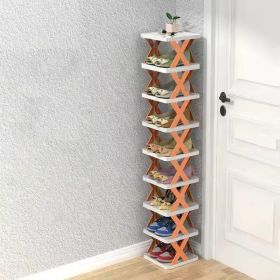 9Tier Narrow Entryway Shoe Rack Free Standing Vertical Shoe Organizer Plastic Shoes Storage Shelf Closet Hallway (Option: Orange)