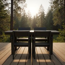 5-Piece HDPE Outdoor Dining Set For 4 - Weather-Resistant Patio Table With Umbrella Hole And 4  Armrest Chairs, Durable Garden Furniture For Back (Option: Black)