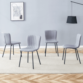 4 Gray Linen Dining Chairs With A Modern Design and Black Metal Legs (Option: BlackGray)
