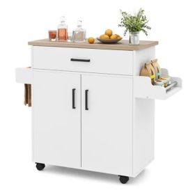 41.5" Rolling Kitchen Island Cart With Storage, White Kitchen Cart With Drawer & Cabinet, Spice Rack & Towel Holder (Option: defaulttitle)