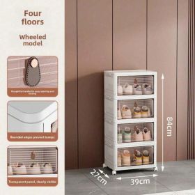 Stackable Shoe Storage Rack, Plastic Cabinet With Clear Doors For Home Use (Option: 4 Tiers)