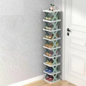 9Tier Narrow Entryway Shoe Rack Free Standing Vertical Shoe Organizer Plastic Shoes Storage Shelf Closet Hallway (Option: Blue)