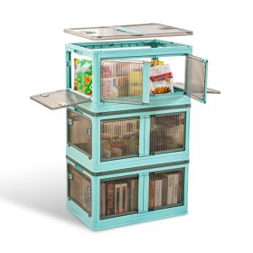 3Pcs Foldable Storage Bins With Lid 4 Doors Collapsible Stackable Closet Organizer Containers With Lock 4Pcs Wheels (Option: Green-XL Size)