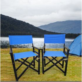 Folding Chair Wooden Director Chair Canvas Folding Chair  Folding Chair  2pcs Set   Populus   Canvas  Color   Blue (Option: Black)