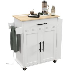 Rolling Island with Wheels for Kitchen, Kitchen Island on Rollers with Power Outlets, Drawer, and Doors, White (Option: White-905x470x175 mm)