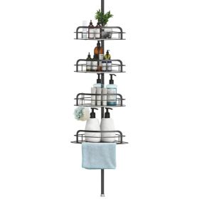 Rust-Resistant Corner Shower Caddy For Bathroom 4 Height Adjustable Shelves With Tension Pole Towel Bar Hanging Hook Floor Standing Bath Storage (Option: Black)
