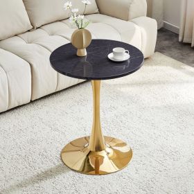 Round Dining Table, 23.6in Circle Tulip Table With Thickened Tabletop & Metal Pedestal, Mid Century Modern Bistro Table For Kitchen, Small Places (Option: Gold Grey)