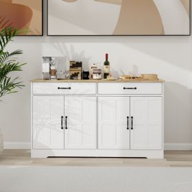 55.91 Large Farmhouse Buffet Cabinet Storage Sideboard With 2 Drawers And 4 Doors For Dining Living Room Kitchen Cupboard-White (Option: White)