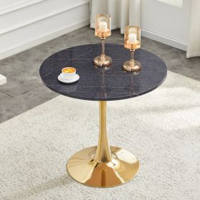 Round Dining Table, 31.5in Circle Tulip Table With Thickened Tabletop & Metal Pedestal, Mid Century Modern Bistro Table For Kitchen, Small Places (Option: Gold Gray)