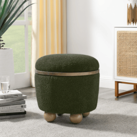Round Storage Stool with Cushioned Seat (Color: Green)