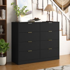 8 Drawers Dresser For Bedroom, Wood Bedroom Dresser Modern Drawer Chest (Option: Black)