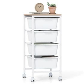 4-Drawer Rolling Storage Cart, Mobile Utility Organizer With MDF Wooden Top (Natural) (Option: defaulttitle)