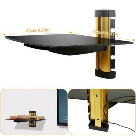 Floating Wall Mounted Strengthened Tempered Glass Shelf For DVD Cable Boxes (Option: Gold)