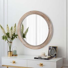 Rustic Round Wall Mirror, 23.62 Inches Wood Circle Mirror With Beads, Decorative Farmhouse Mirror For Living Room, Bedroom, Kitchen, Entryway Whi (Option: Antique Natural)