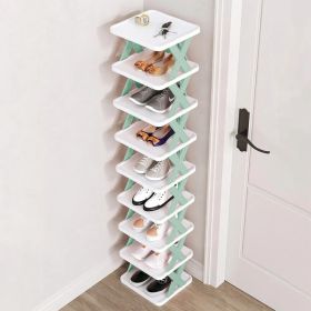 9Tier Narrow Entryway Shoe Rack Plastic Vertical Shoe Organizer Space Saving Free Standing Shoes Storage Shelf Closet Hallway (Option: Blue)