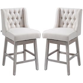 Swivel Bar Stools Set of 2, 27" Counter Height Stools with Linen Upholstery and Button Tufted Design for Kitchen (Option: Beige-780x620x500 mm)