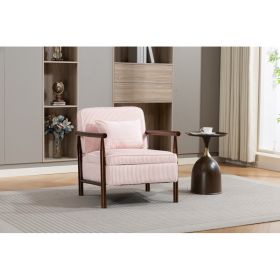 Storage Chair,Mid Century Modern Accent Chair With Wood Frame, Upholstered Living Room Chairs With Waist Cushion, Reading Armchair For Bedroom Su (Option: Light Pink)
