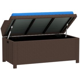 Outdoor Wicker Storage Bench With Storage & Cushion, Blue (Option: Blue)