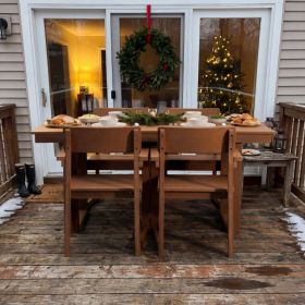 5-Piece HDPE Outdoor Dining Set - All-Weather Patio Table With Umbrella Hole & 4 Armchairs, Durable Garden Furniture For Backyard, Deck, Poolside (Option: Brown)