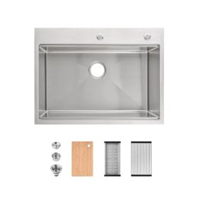 Stainless Steel Kitchen Sink, 30'x22' Single Bowl, Overmount Handmade Sink In Brushed, With Cutting Board, Colander-Unable Ship Weekends, TK And (Option: defaulttitle)