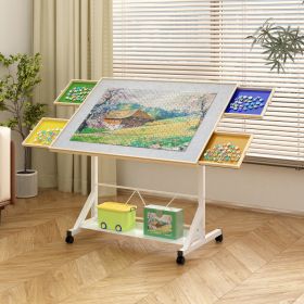 WHITE Wooden 1500 Piece Puzzle Table With Drawer, 35x27.17 Adjustable Puzzle Table, 360 Tilting Puzzle Table With Legs And Wheels, Adjustable Hei (Option: Natural Wood White)