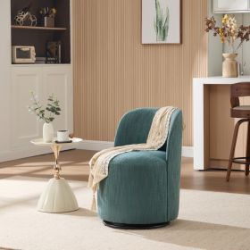 Set Of 1 Upholstered Kitchen & Dining Room Barrel Chair, Mid Century Modern Round Linen Dining Chair, 360 Degree Swivel Comfy Armless Accent Make (Option: Dark Green)