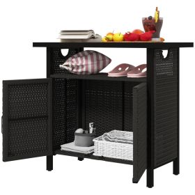 Outdoor Pool Towel Storage Cabinet Organizer, Outdoor Bar Table With Shelf And Cabinet, Pool Towel Holder Pool Valet With Weather-Resistant PE Ra (Option: Black)