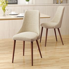Mid Century Modern Fabric Armless Dining Chairs, Set Of 2, Wheat And Dark Walnut (Option: Walnut Wheat)
