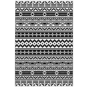 Reversible Outdoor Rug, Waterproof Plastic Straw With Carry Bag, 6 X 9, Black & White Geometric Wall (Option: Black)
