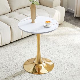 Round Dining Table, 23.6in Circle Tulip Table With Thickened Tabletop & Metal Pedestal, Mid Century Modern Bistro Table For Kitchen, Small Places (Option: Gold White)