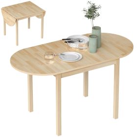 55" Wood Kitchen Table, Drop Leaf Tables for Small Spaces, Natural (Option: Natural wood finish-890x840x185 mm)