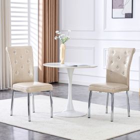 A Set Of 2 Beige And Silver Vintage Crocodile Leather Cushioned Dining Chairs, Featuring Crystal Clasp Design And Artificial Leather Design, Addi (Option: beige)