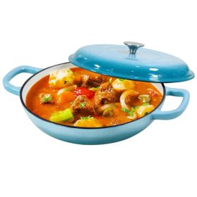 COOKWIN Cast Iron Casserole Braiser 3.8 Quart Heavy Duty Casserole Skillet With Lid And Dual Handles Porcelain Enameled Surface Cookware Pot (Option: Teal)