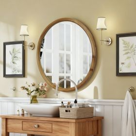 Round Wood Framed Wall Mirror, 31.50  Natural Wooden Circle Mirror For Bathroom, Bedroom, Entryway, Mid-Century Modern Decorative Mirror (Option: Natural Wood)