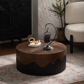 30.31  Round Coffee Table Handcrafted Relief Sturdy Pedestal Wooden Tea Table For Living Room No Need To Assemble (Option: Black Walnut)