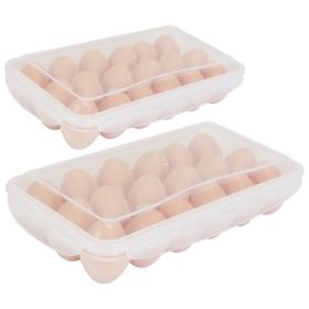 2Pcs Egg Holder Stackable Plastic Egg Storage Box Egg Rack For Refrigerator With 18 Cavity Per Container Dishwasher Safe (Option: White)