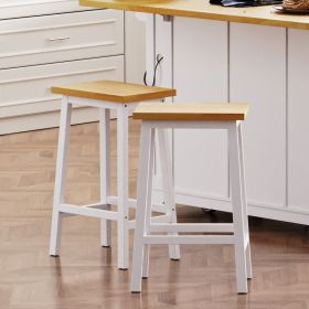 K&K Solid Wood Bar Stools  Not Cheap Iron , 25.6  Tall Set Of 2 Bar Chairs, Kitchen Counter Stools With Footrests, Farmhouse Stools For Dining Ro (Option: White)