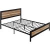 Industrial Metal Wood Rivet Platform Bed Frame w/ Headboard and Footboard