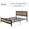 Industrial Metal Wood Rivet Platform Bed Frame w/ Headboard and Footboard